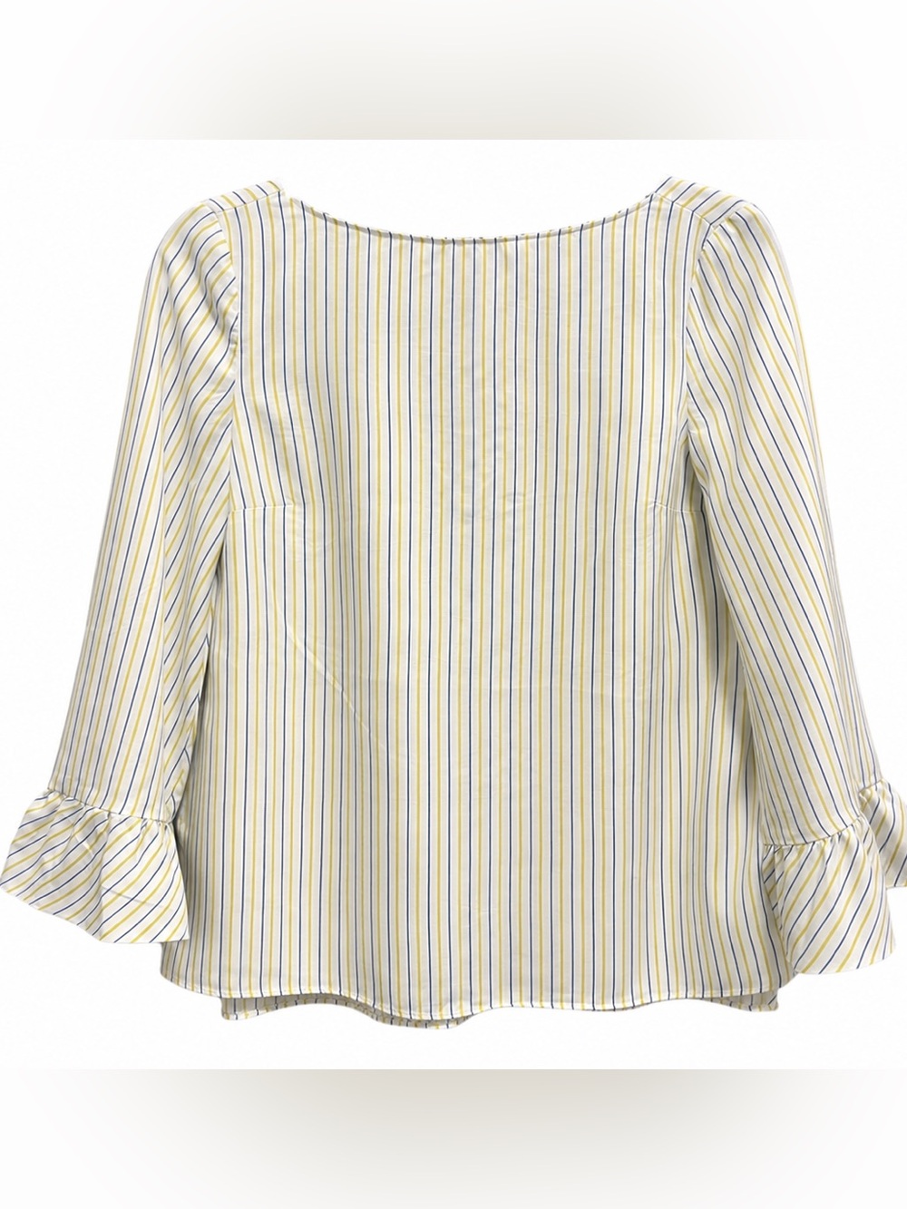 Massimo Dutti Striped V-Back Bell Ruffle Sleeve Lyocell Blouse Size 2